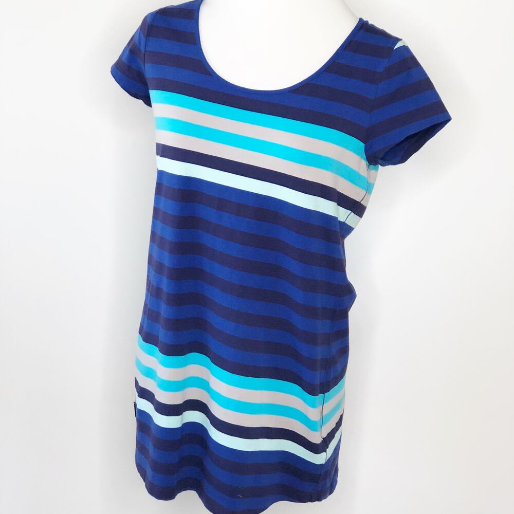 LOLE Large Tunic  Blue Stripe Top Short Sleeve  Scoop Neck